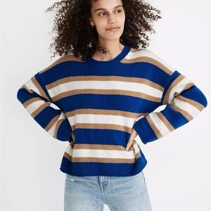 Madewell Striped Crewneck Sweater Blue/Brown/White Size XS Oversized Fit Preppy